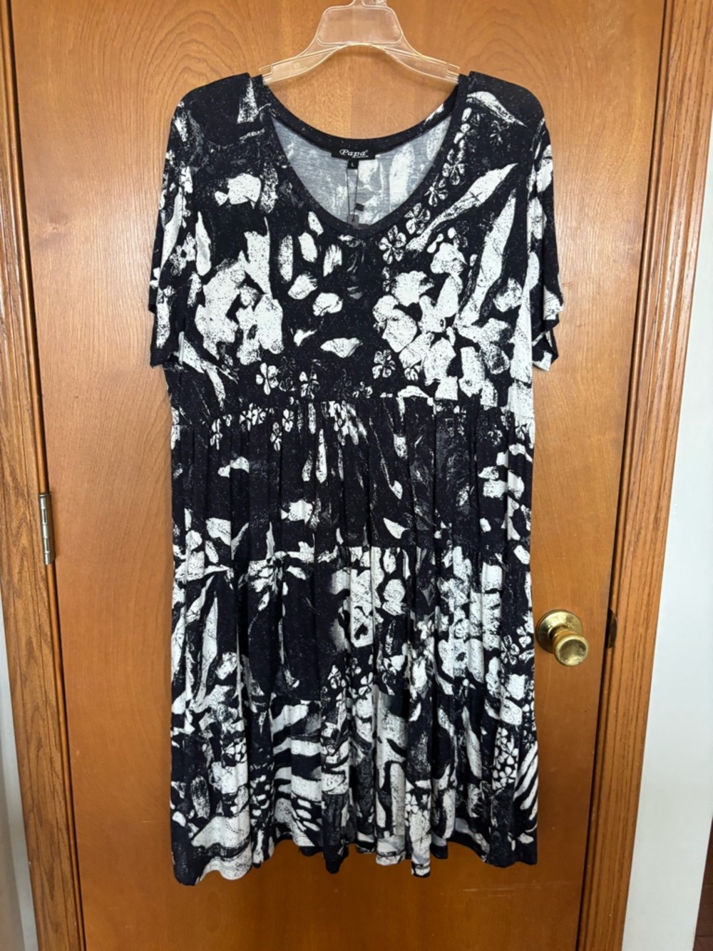 Papermoon Black & White Abstract Midi Dress with Gathered Waist